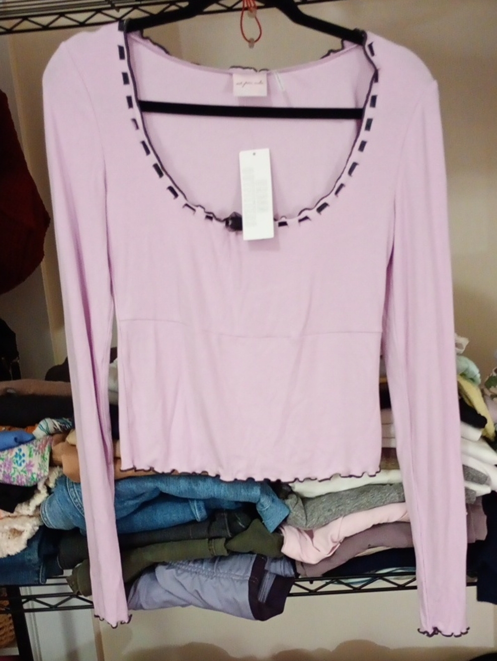 Urban Outfitters Light Lavender Scoop-Neck Long Sleeve Top